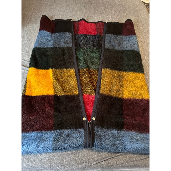 Vintage Biederlack Of America Plaid Blanket Wearable Cape Poncho Zipper Snaps - Picture 7 of 7
